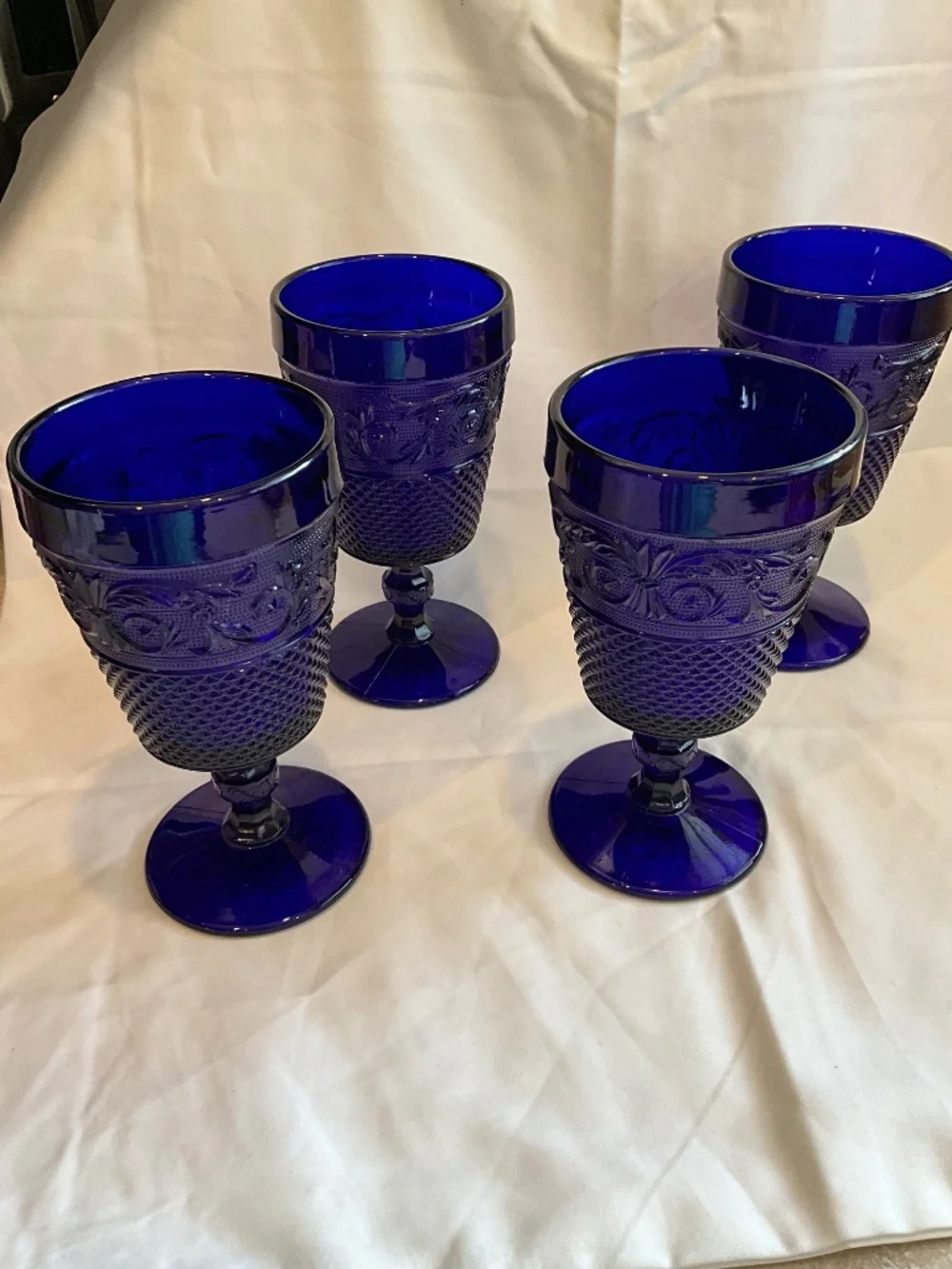 Vintage Imperial‎ Glass Cape Cod Cobalt Blue Water Goblets - Set of 4